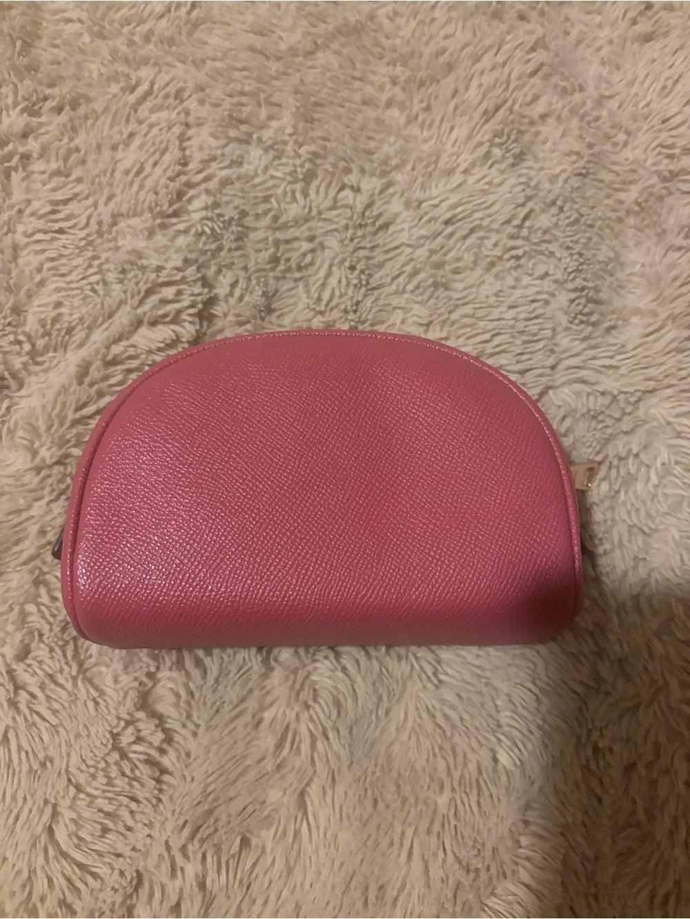 Coach Pink Saffiano Leather Dome Cosmetic Case with Gold Logo